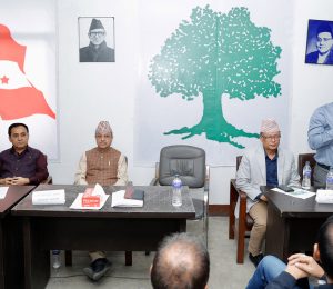 ललितपुर, १ कात्तिकः नेपाली कांग्रेस पार्टी कार्यालयमा शनिबार केन्द्रीय समितिको बैठकमा नेपाली कांग्रेसका पूर्व केन्द्रीय सदस्य एवं पूर्व मन्त्री ऋषिकेश गौतमको निधनप्रति नेपाली कांग्रेस केन्द्रीय कार्यालय सानेपामा शोक प्रस्ताव पेश गर्नुहुँदै महामन्त्री गगन थापा। तस्बिरः गोपाल दाहाल÷रासस